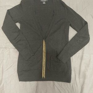 Banana Republic Charcoal V-Neck Open Cardigan with Gold Zip Trim